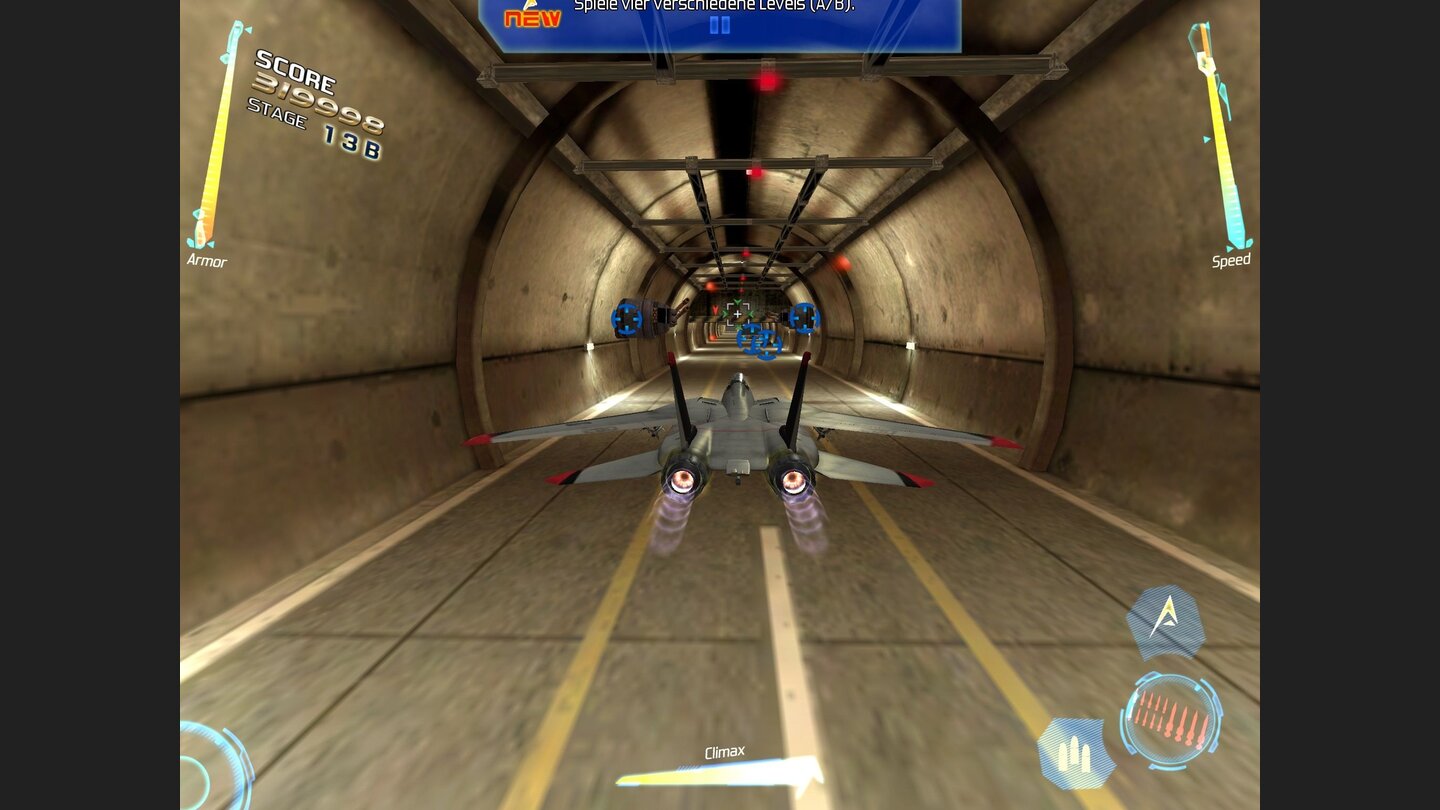 After Burner ClimaxDer Flug durch abzweigende Tunnel an Sicherheitsschleusen vorbei erfordern einiges an Fingerspitzengefühl.
