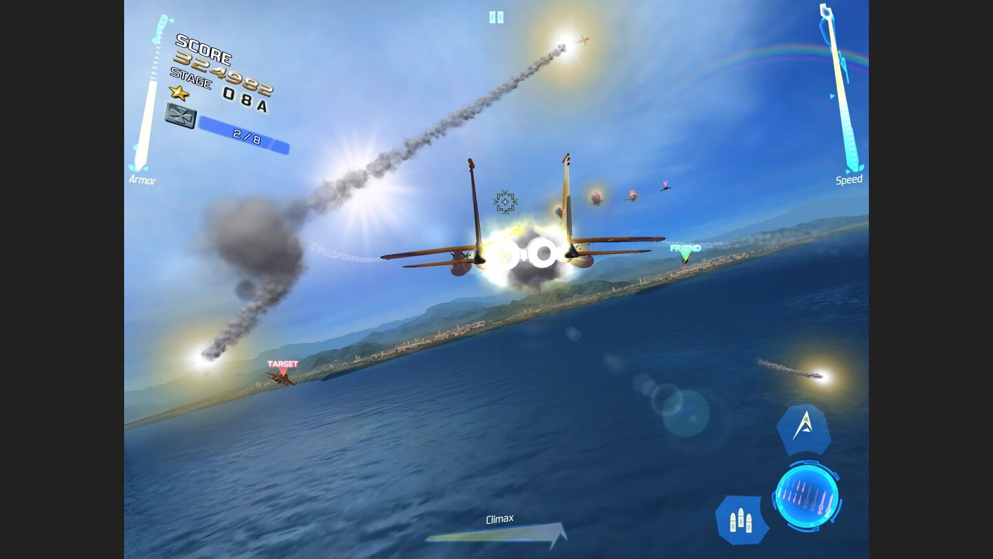 After Burner ClimaxNur in wenigen Missionen müssen wir darauf Acht geben, wen wir treffen – Verbündete sind selten.