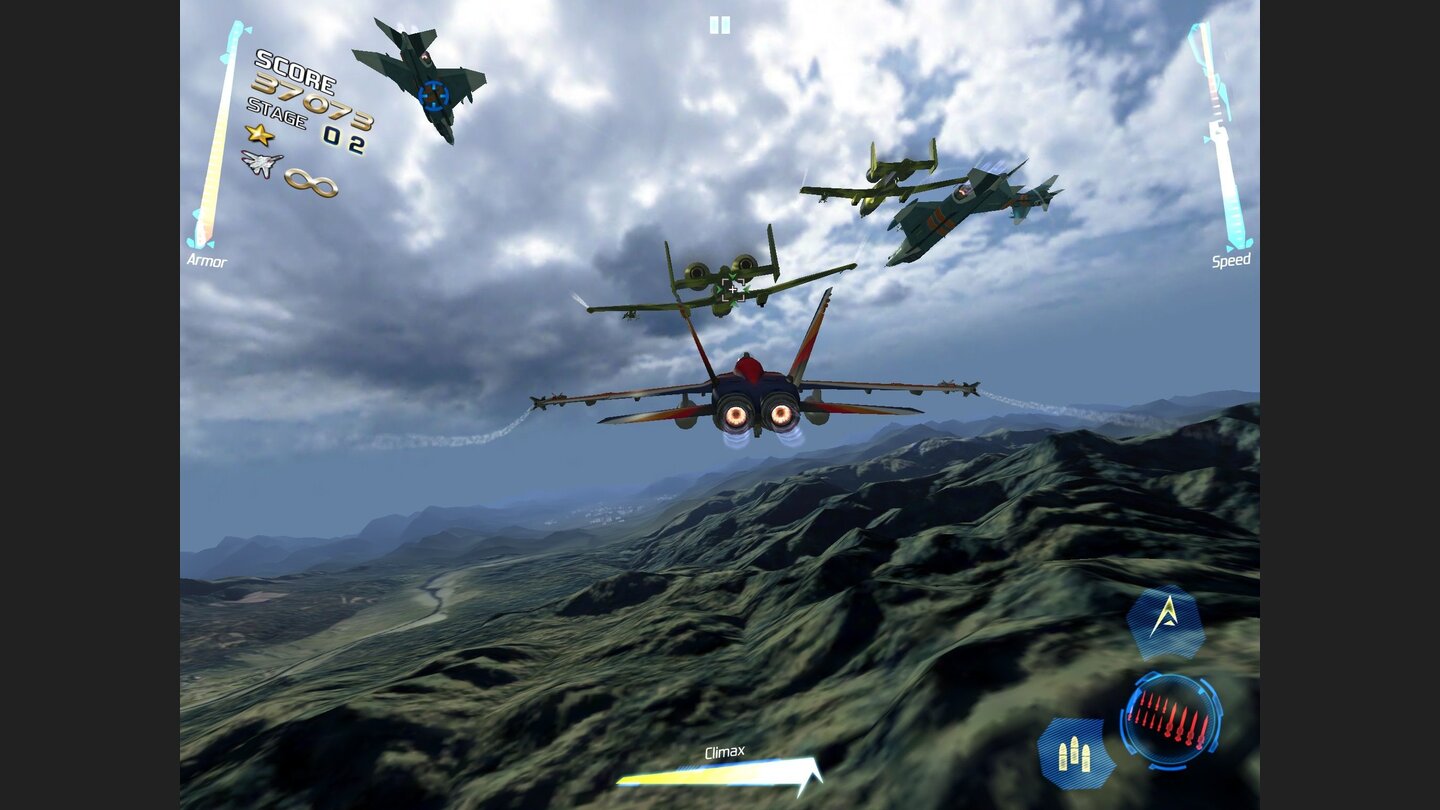 After Burner ClimaxMit voller Climax-Leiste können wir in Zeitlupe Gegner markieren, um dann vernichtende Raketensalven abzufeuern.