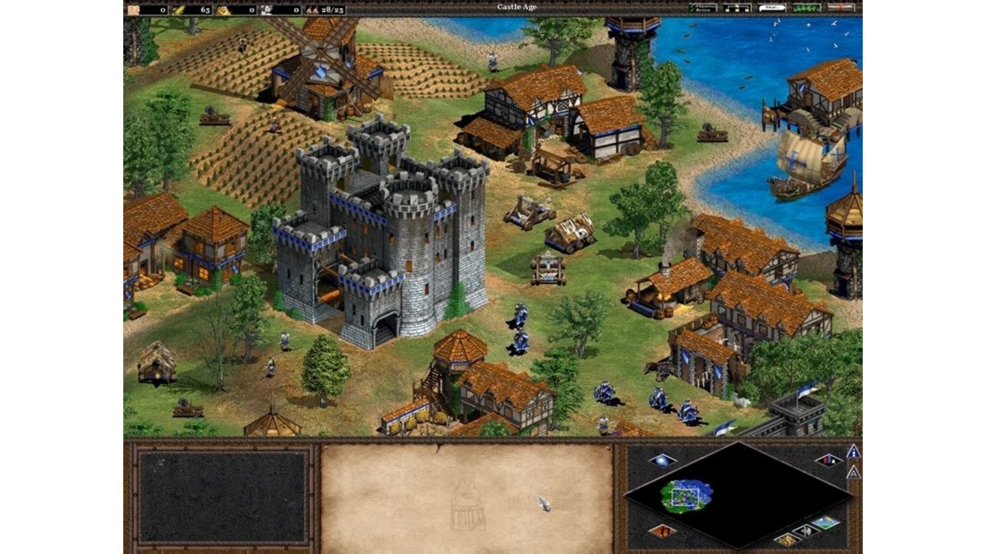 1. Age of Empires 2 (1999)
Das Echtzeitstrategie-Spiel Age of Empires 2 begeistert uns mit seinen tollen Kampagnen quer durchs Mittelalter, seinem gut verzahnten Wirtschaftssystem sowie der runden Bedienung. Und der Burgenbau ist natürlich der Hammer. 20 Jahre später veröffentlichte Microsoft den Klassiker noch mal neu als »Definitive Edition« samt 4K-Grafik, einem überarbeiteten Soundtrack und selbst neuen Inhalten.