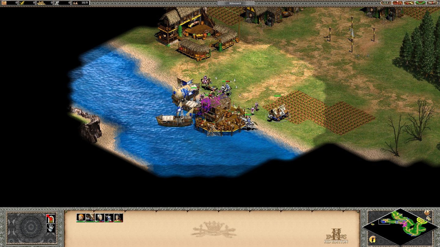 Age of Empires 2 HD EditionKlump-Alarm! Die hohe Auflösung bringt auch Nachteile: Hier sollen wir einen Trupp verschiffen, was bei dem Gewusel im Chaos endet. Eine Zoomfunktion gibt es nicht.