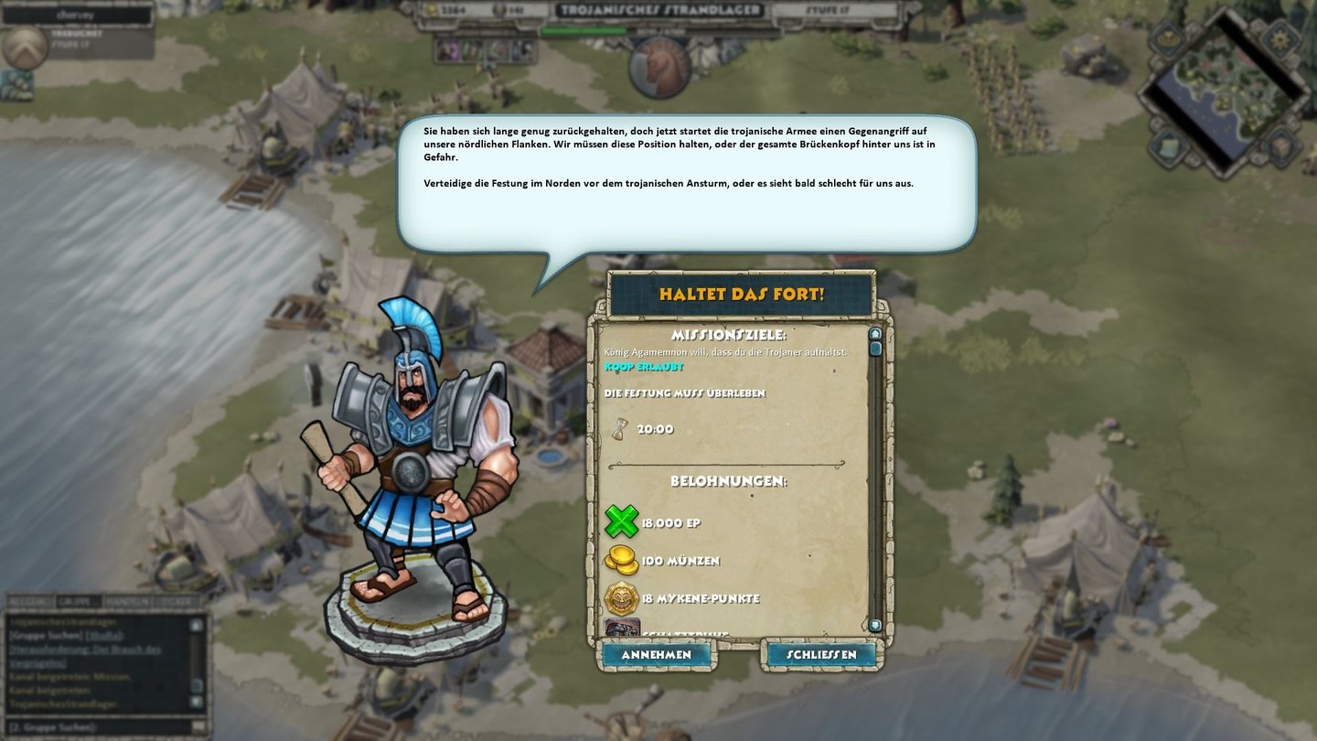 Age of Empires OnlineDie Rahmenhandlung wird in öden Textblöcken erzählt. Hier helfen wir den Griechen beim Sturm auf Troja.