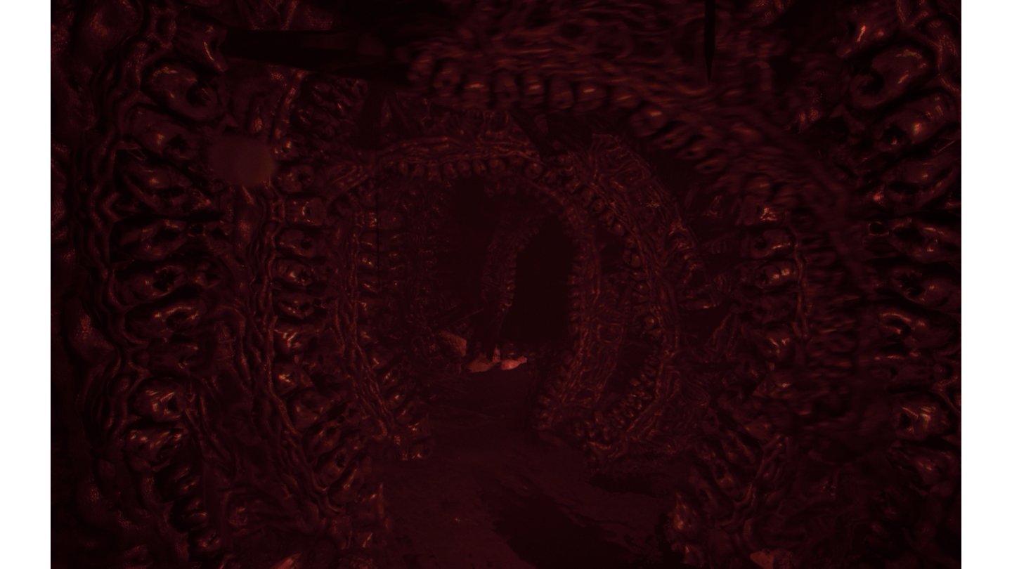 AgonyDieser surreale Tunnel besteht aus sich bewegenden Kiefern. Agony hat einige solcher grotesken Einfälle.