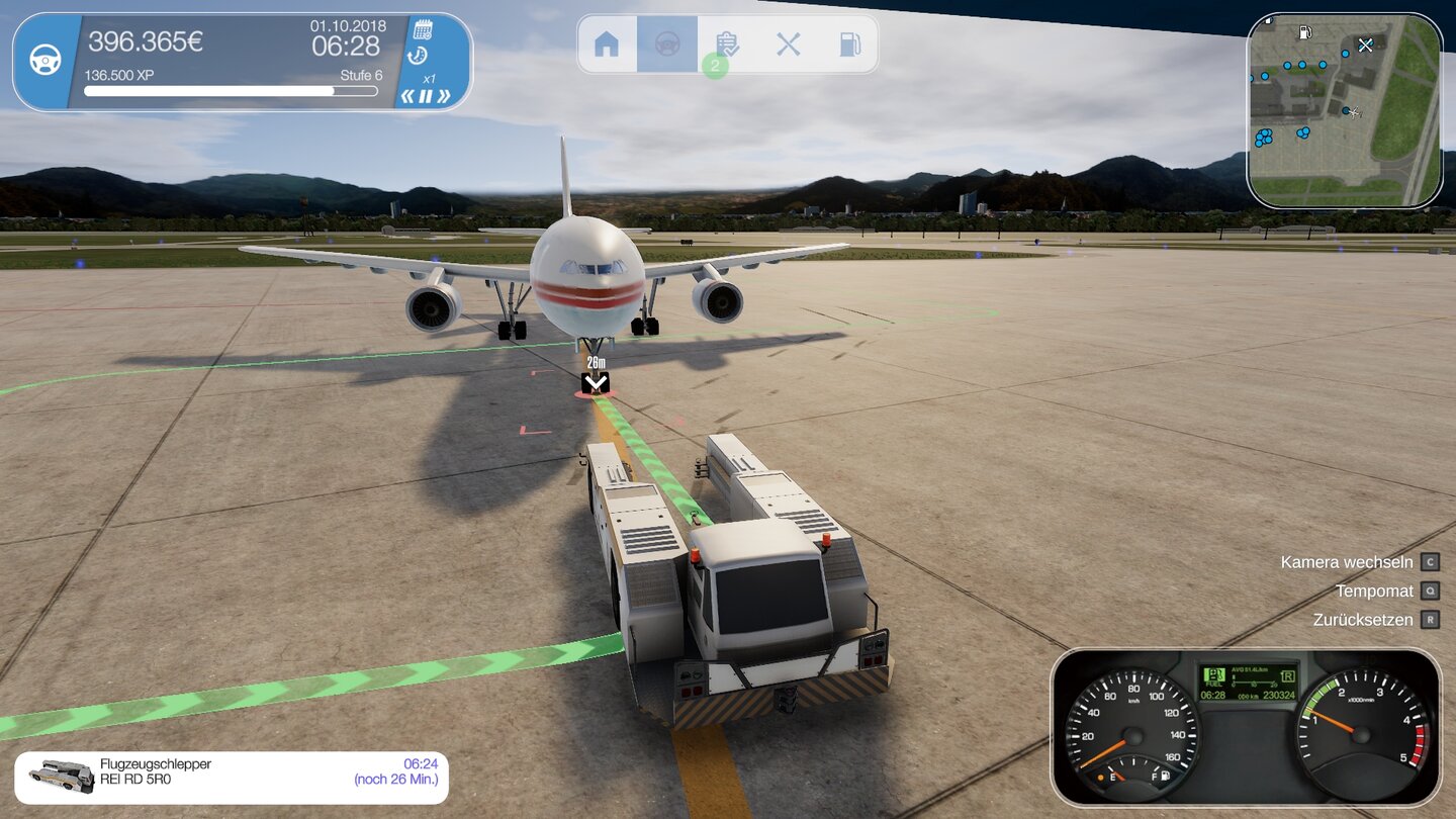 Airport Simulator 2019So, jetzt schnell den Flugzeugschlepper fein rückwärts andocken und die Maschine dann in der Phantasie schleppen. In echt geht's nämlich nicht.