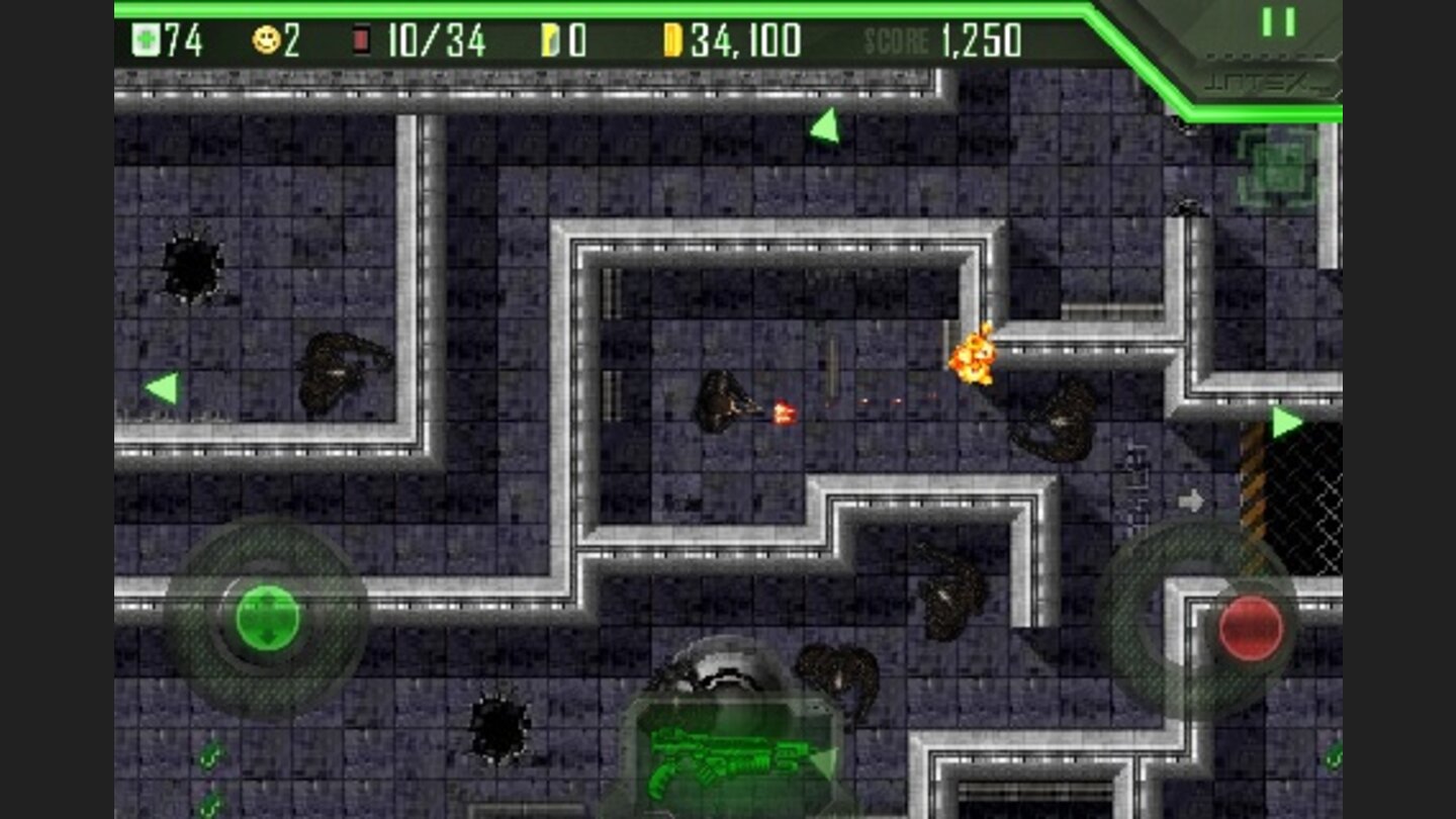 Alien BreedDie schwarzen Aliens sind auf den teils düsteren Hintergründen schwer auszumachen.