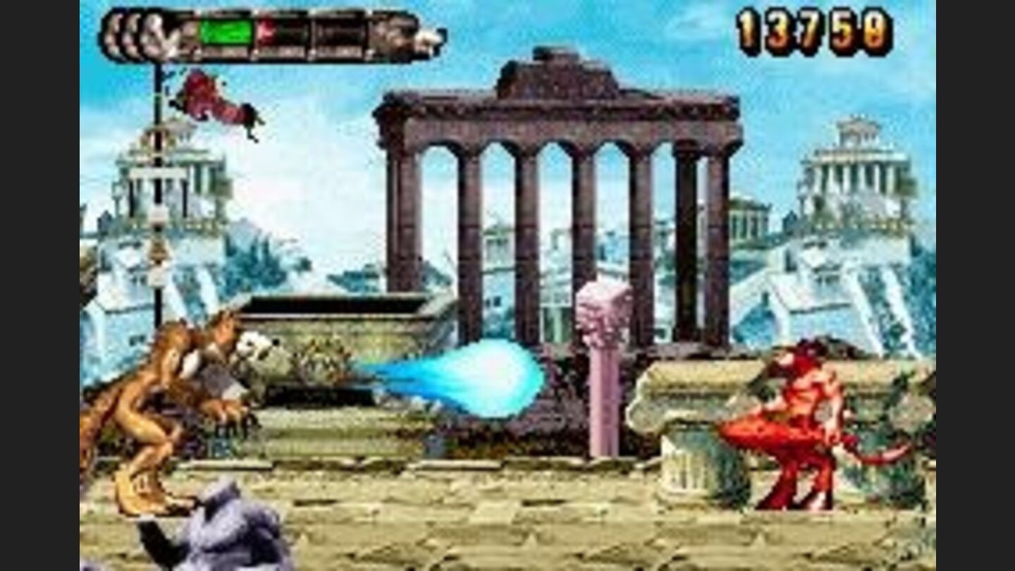 The wolf shoots a red minotaur.
