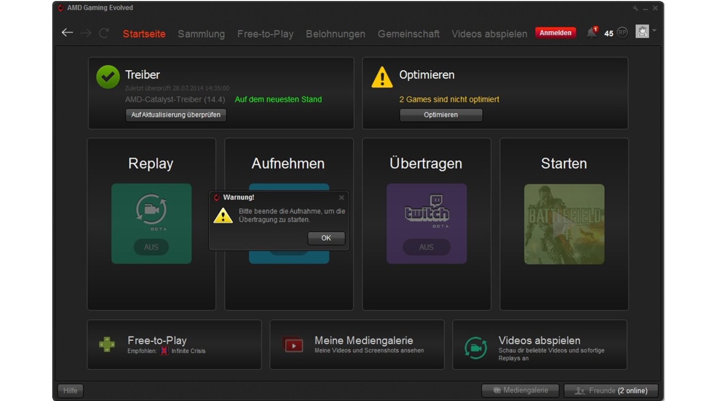 In der AMD Gaming Evolved Anwendung trennt AMD die Aufnahmefunktion »GVR« (»Game Video Recorder«) von der »Replay«-Funktion, die dauerhaft aufnimmt und auf Knopfdruck rückwirkend eine bestimmte Zeitspanne abspeichert.
