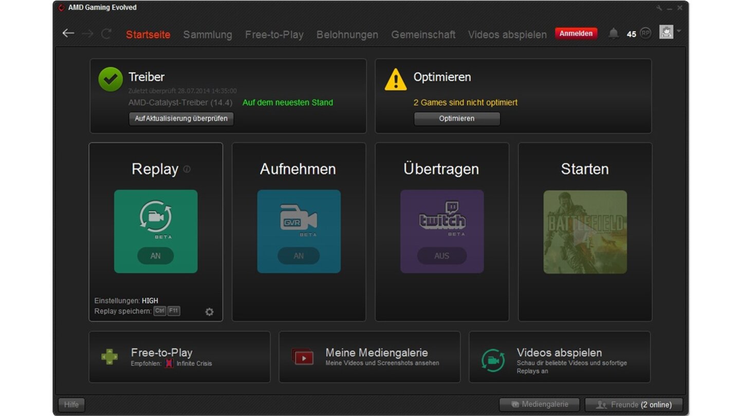 Die Replay-Funktion hat zwar seit neustem eine eigene Schaltfläche im Hauptmenü, separate Qulitätseinstellungen gibt es aber nicht: Die Videoqualität ist immer an die der Aufnahme-Funktion GVR gekoppelt.