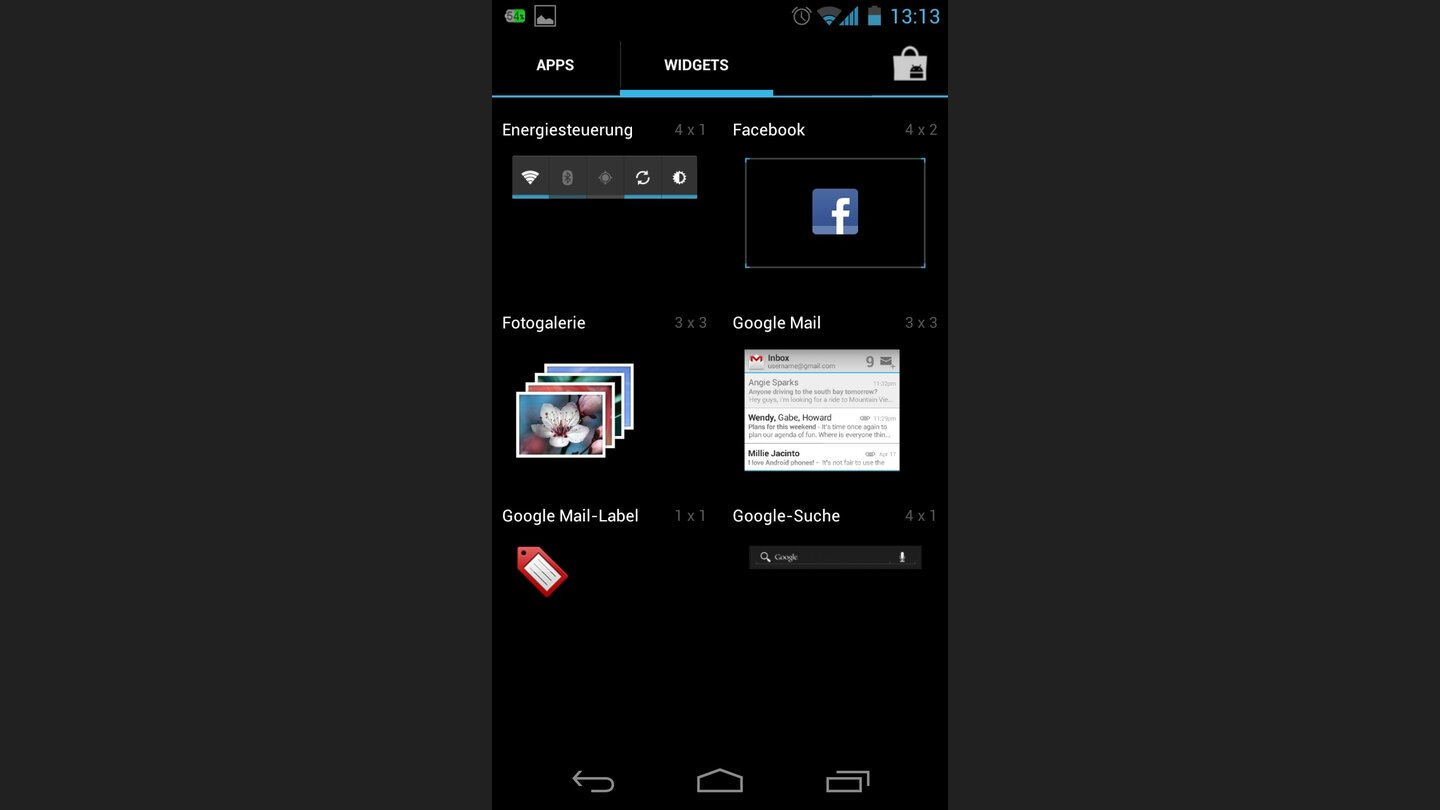 Auch der minimal benötigte Platz, den das Widget benötigt, steht mit dabei.