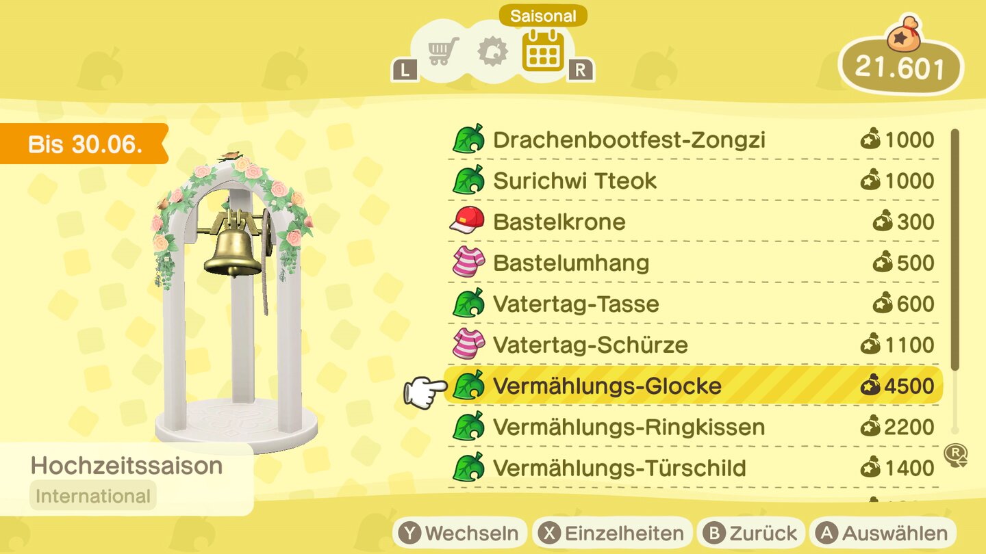 Animal Crossing New Horizons Saisonale Items Hochzeitssaison