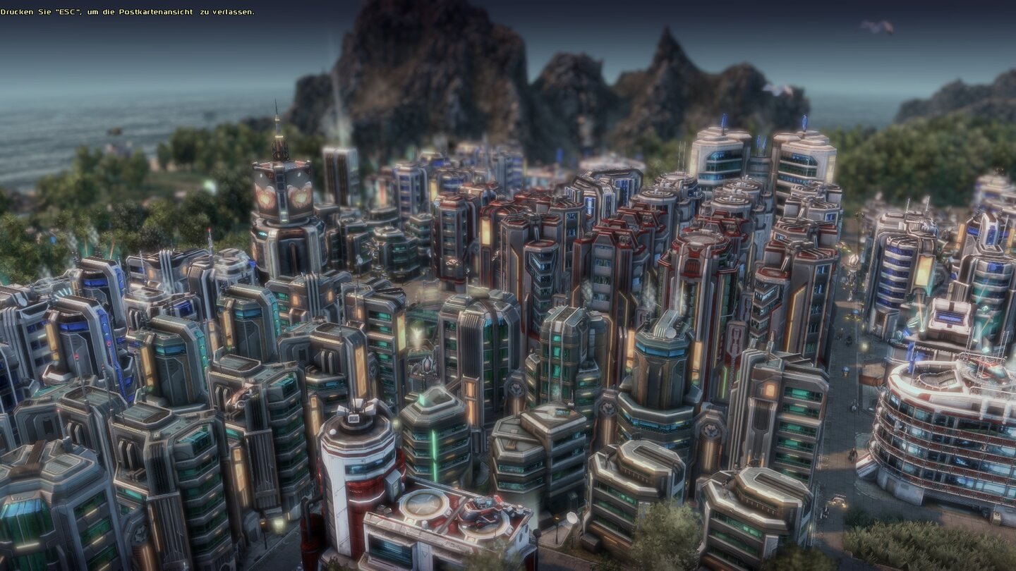 Anno 2170 A.R.R.C.Buntes Stadtbild: Durch verschiedenfarbige Häusertexturen lassen sich etwas variantenreichere Städte in Blau, Schwarz oder Rot bauen. Spielerisch hat das keine Auswirkungen.