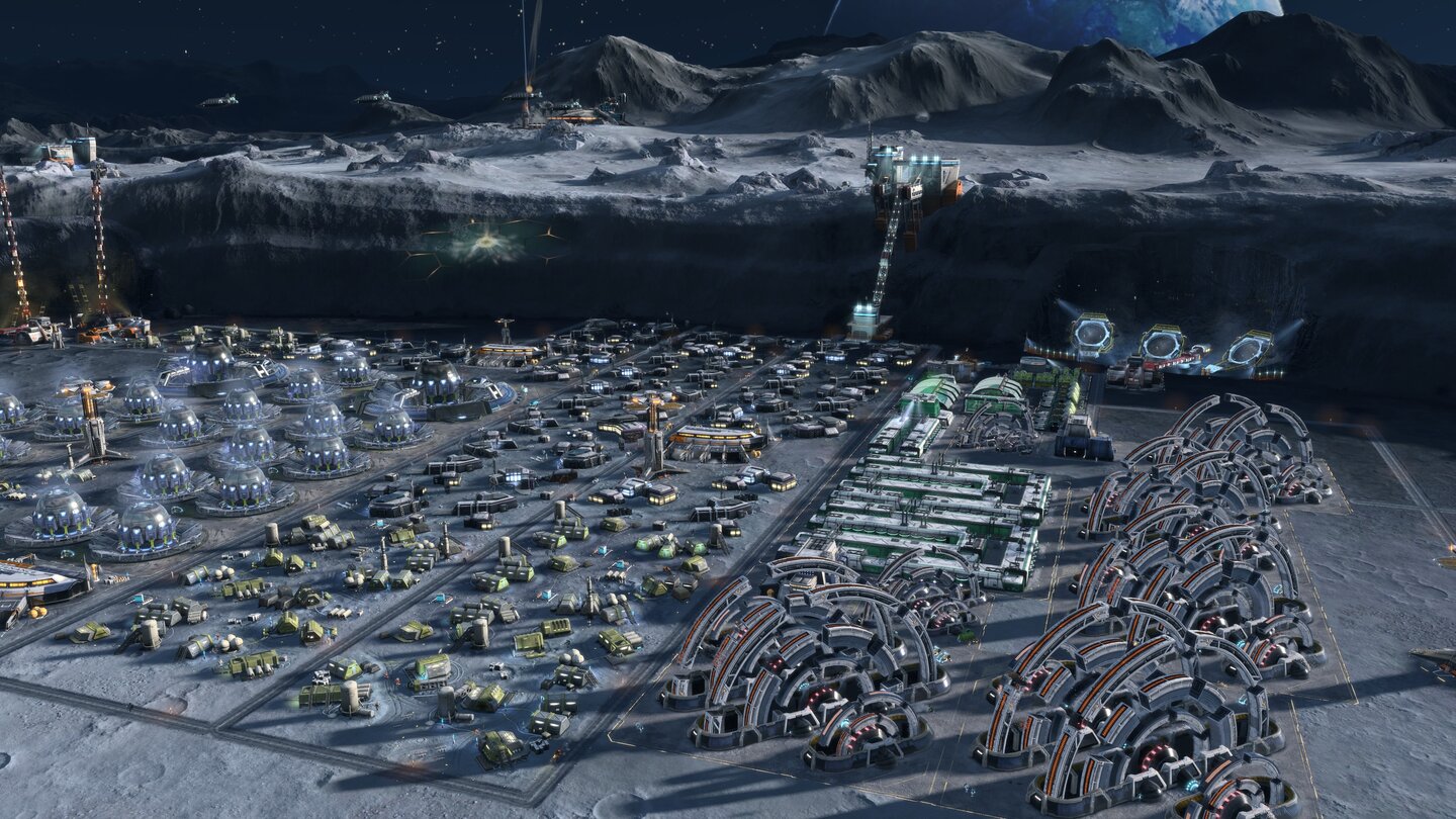 Anno 2205Der Mond ist mit Abstand die kostspieligste Region. Dafür können wir uns hier mit dem Bau sündteurer Fusionsreaktoren sämtlicher Energieprobleme auf der Erde entledigen. Damit der Stromtransfer funktioniert, müssen wir allerdings sowohl hier, als auch in den Zielregionen unsere Raumhäfen mit Energietransmittern aufrüsten.