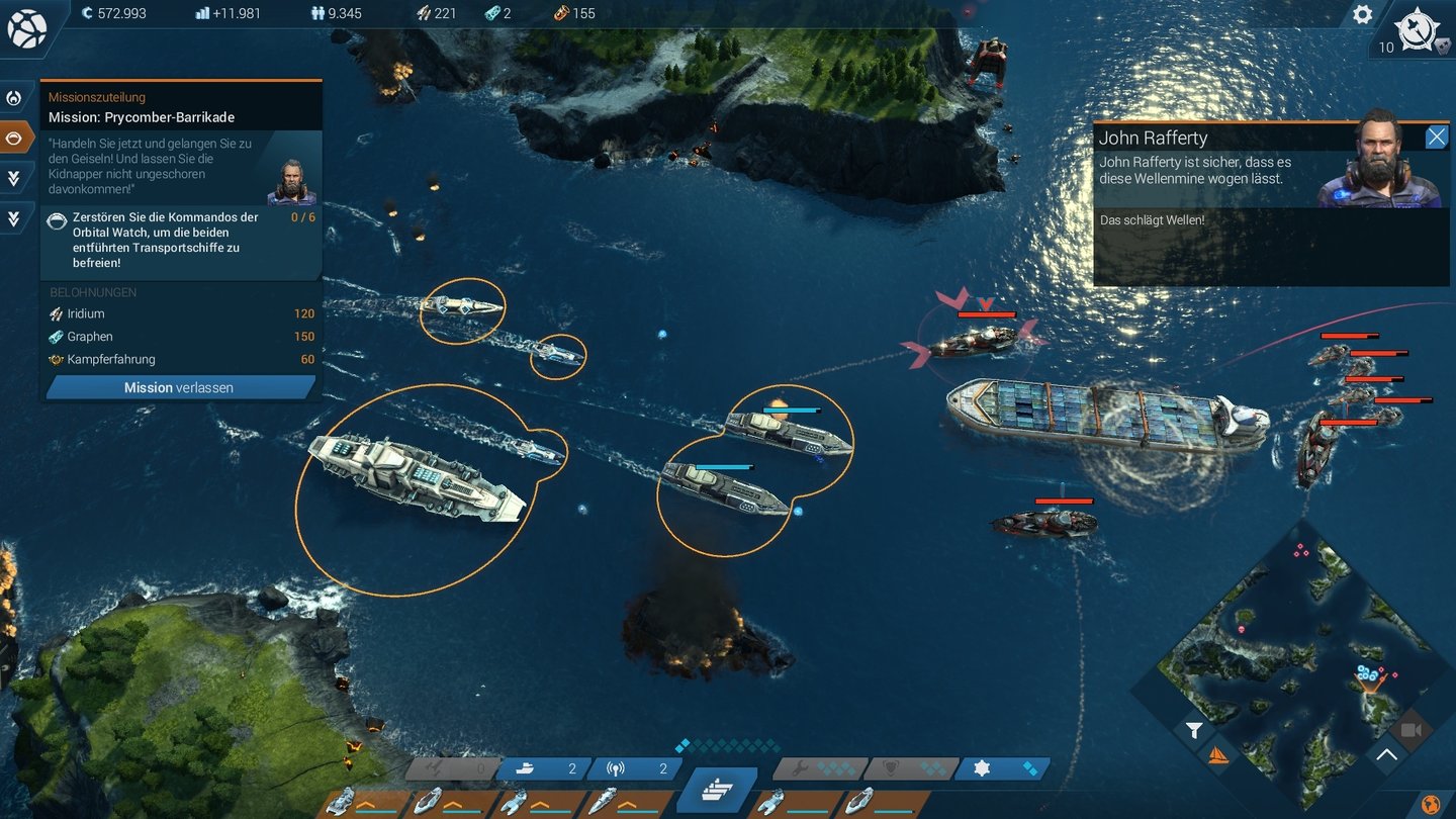 Anno 2205In den Schlachten steuern wir unsere Armada wie in einem Echtzeit-Taktikspiel. Die Schiffe verfügen zwar über unterschiedliche Werte, was sich spielerisch aber kaum auswirkt.