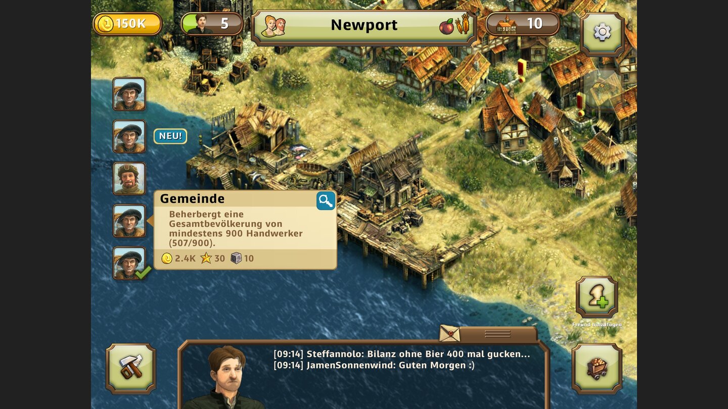 Anno: Erschaffe ein KönigreichGroße und kleine Quests sollen uns bei Laune halten – wirklich fordernd sind die Trivialaufgaben jedoch nicht.