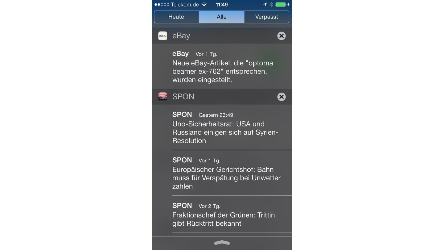 Apple iOS 7 Nachrichtenzentrale