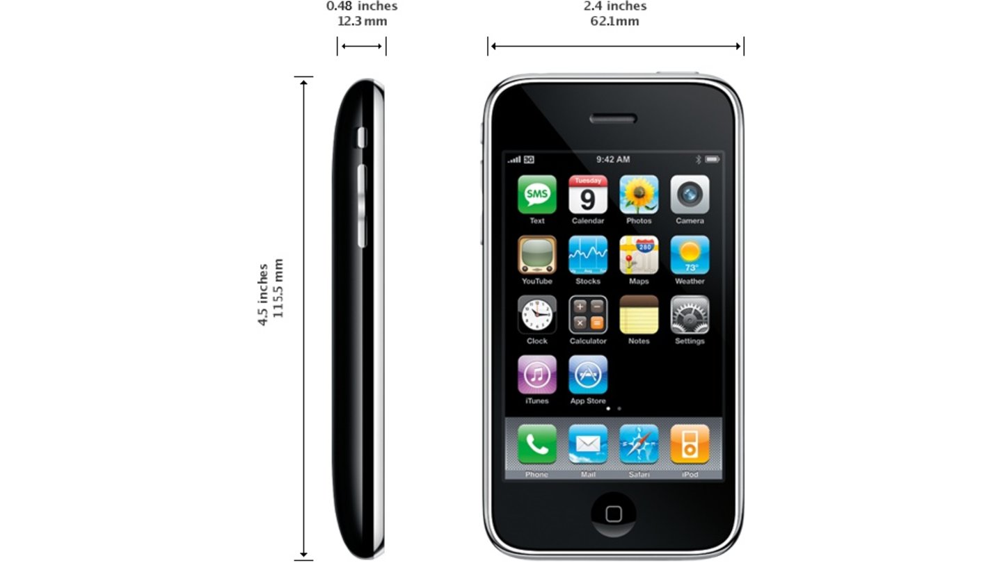 Das iPhone 3G ist von dem Abmessungen schmaller als das erste iPhone.