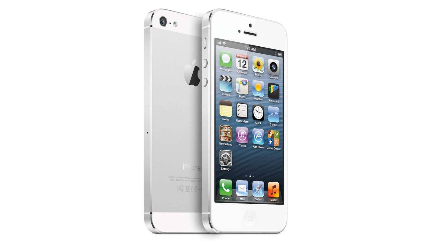 Apple iPhone 5 (2012)
Das iPhone 5 hat erstmals eine andere Bildschirmdiagonale von 4 statt wie bisher 3,5 Zoll und das Seitenverhältnis entspricht nun dem 16:9-Format. Ansonsten verfügt das iPhone 5 über eine neu gestaltete Rückseite und LTE-Unterstützung, allerdings nur im Telekom-Netz.