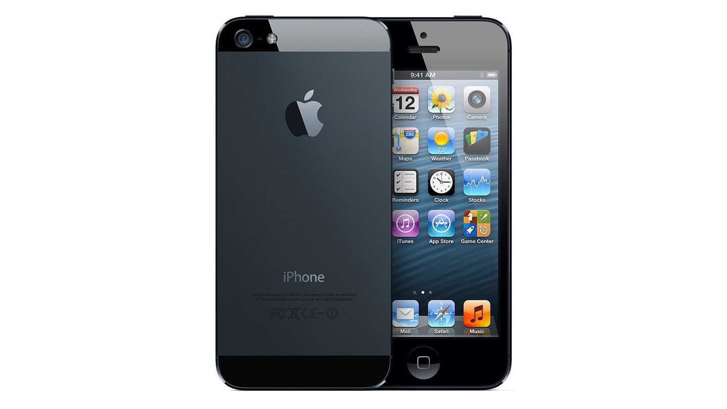Die Rückseite des iPhone 5 besteht aus gebürstetem Aluminium, ähnlich wie beim ersten iPhone. Beim schwarzen Modell ist die Backplate in schwarz gehalten.