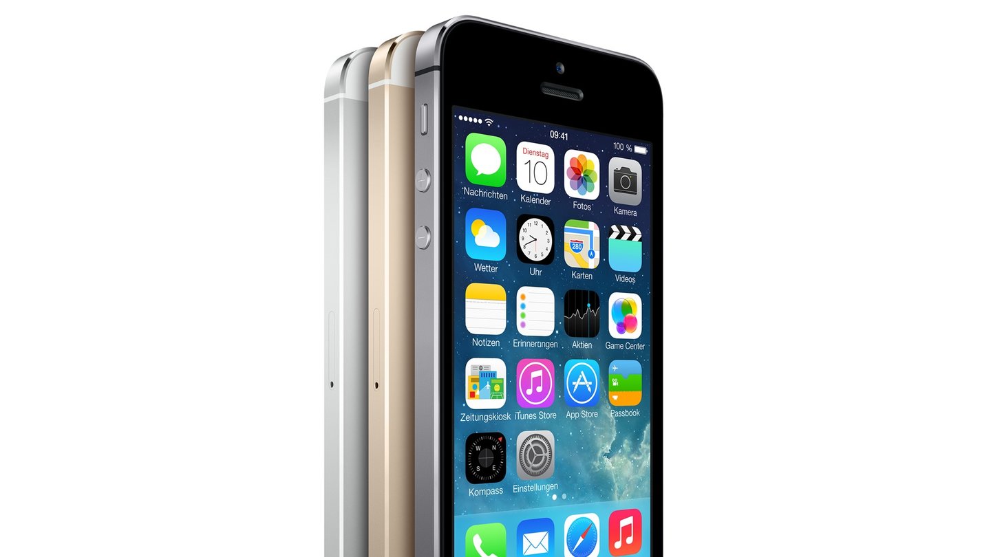 Apple iPhone 5S (2013)Das iPhone 5S bringt leistungsstärkere Hardware, mit Gold eine weitere Gehäusefarbe neben Weiß und Schwarz sowie einen unsicheren Fingerabdrucksensor. Als Betriebssystem ist iOS 7 vorinstalliert, das einer komplett neuen Designsprache folgt.