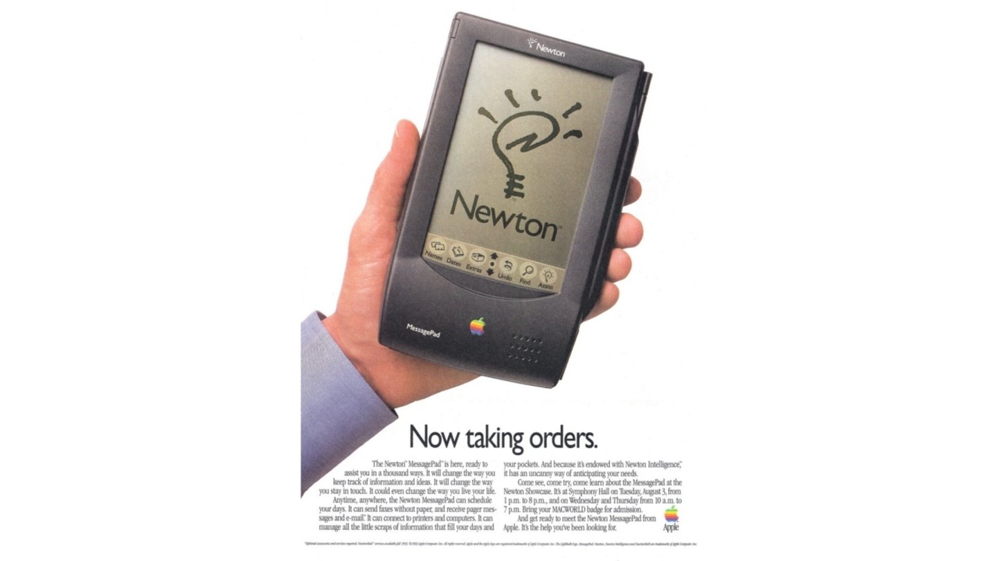 Wie diese Werbeanzeige zeigt, war der Newton noch deutlich größer als ein iPhone.