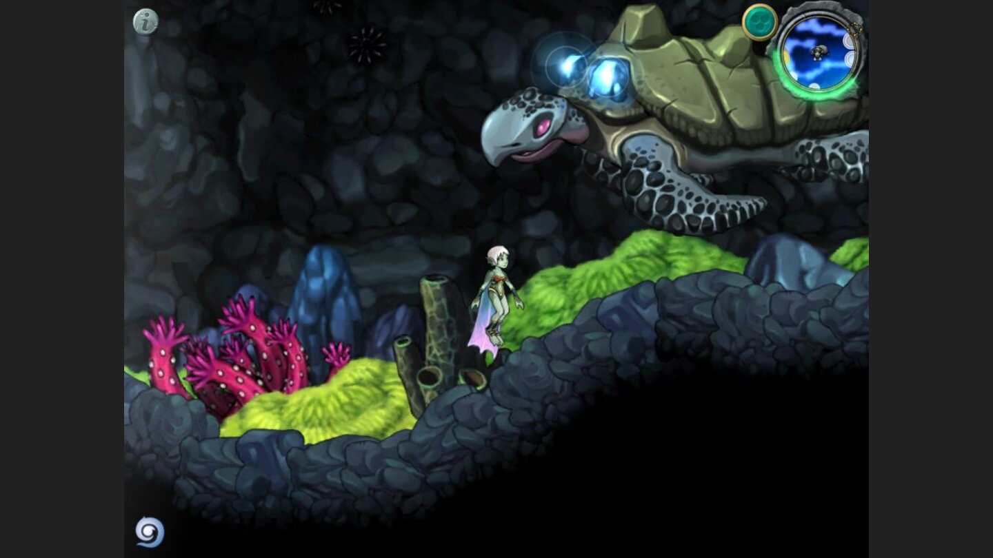 Aquaria Aquaria ist PC-Spielern schon seit längerem ein Begriff – vier Jahre, um genau zu sein. Für das iPad erschien nun eine überarbeitete Version, die wir sofort in unser (Spieler)Herz geschlossen haben. Das wunderschöne 2D-Adventure ist ein Unterwassermärchen und folgt den Erlebnissen der Heldin Naija. Die Dame ist optisch ein Hybrid zwischen einer Meerjungfrau und einem Vampir. Der Spielablauf orientiert sich mit dem Erkunden einer Unterwasserwelt, dem Lösen von Rätseln und Gefechten gegen mächtige Seeungeheuer stark an Genreklassikern wie der Metroid-Reihe oder den Castlevania-Titeln von Konami. Naija hat viele verschiedene Fähigkeiten. Sie kann kochen, um Statusverbesserungen zu erhalten, oder sich gar in eine kriegerische Form verwandeln. Überdies verfügt sie über ein gehöriges Maß an Gesangstalent und meistert damit schwierige Situationen und Rätsel. Mit am gelungensten ist die Erzählweise von Aquaria: Die Hauptfigur wurde extra für das iPad von einer britischen Schauspielerin vertont. Deren melancholische und ruhige Sprechweise erschafft eine großartige Fantasy-Stimmung, denn Naija ist offenbar die letzte ihrer Art. Immer wieder erzählt sie von der Vergangenheit, und sogar das einleitende Tutorial ist auf diese Weise gestaltet worden. Mit rund zwanzig Stunden Spielzeit ist Aquaria ein echter Geheimtipp der Redaktion! Unsere Wertung: 91 % - +raquo; Test zu Aquaria lesen