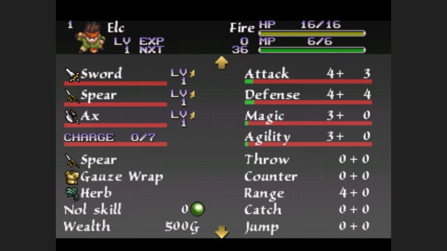 Arc the Lad II: Character screen