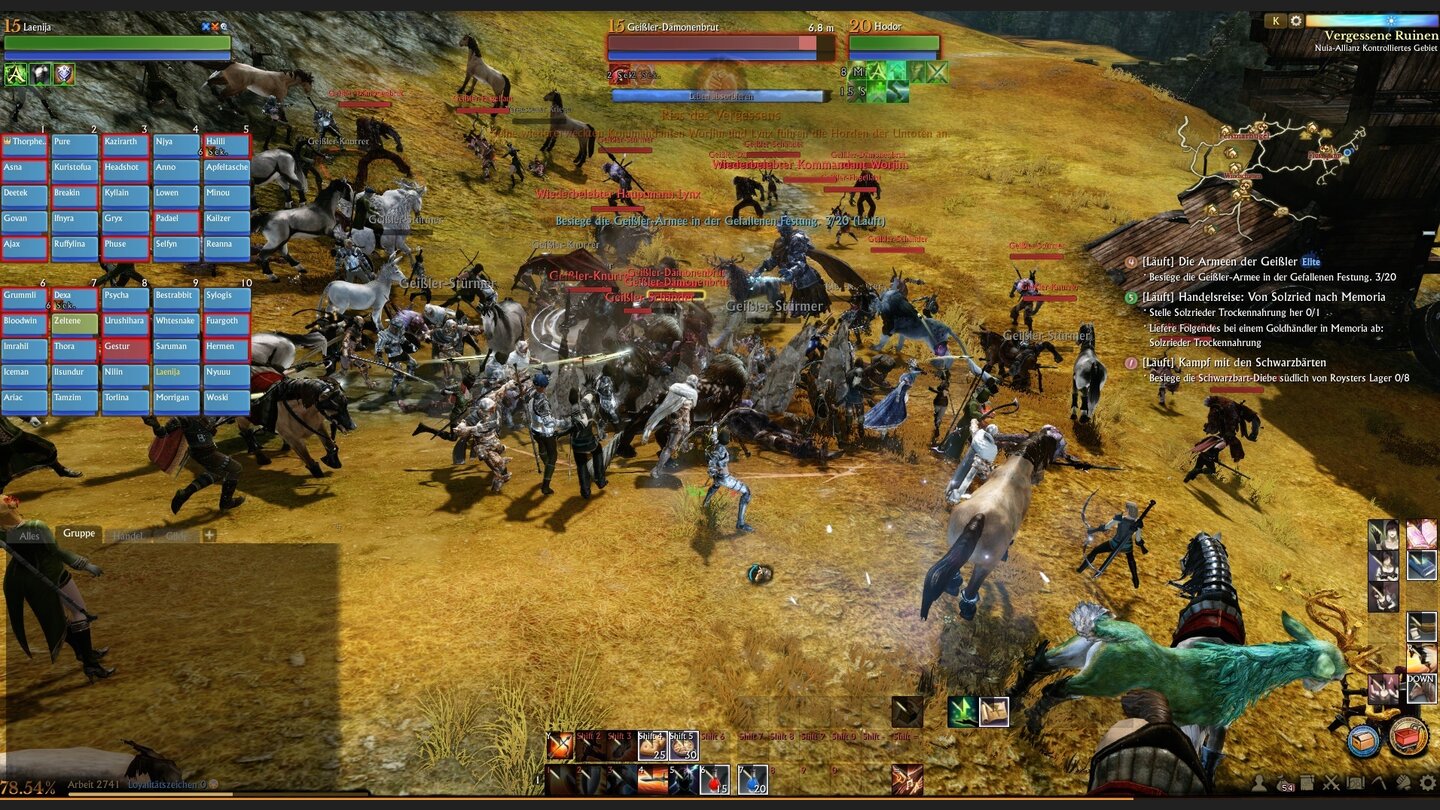 ArcheAgeEpische Quest mit epischer (Un-)Ordnung: Zum Glück können wir Feinde per Taste auswählen.