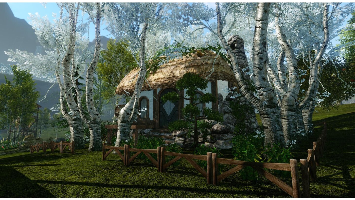 ArcheAgeDas Hexenhäuschen hier ist ein Farmhaus, das sich auf der Insel Mirage gegen die Währung Gilda-Sterne erwerben lässt.