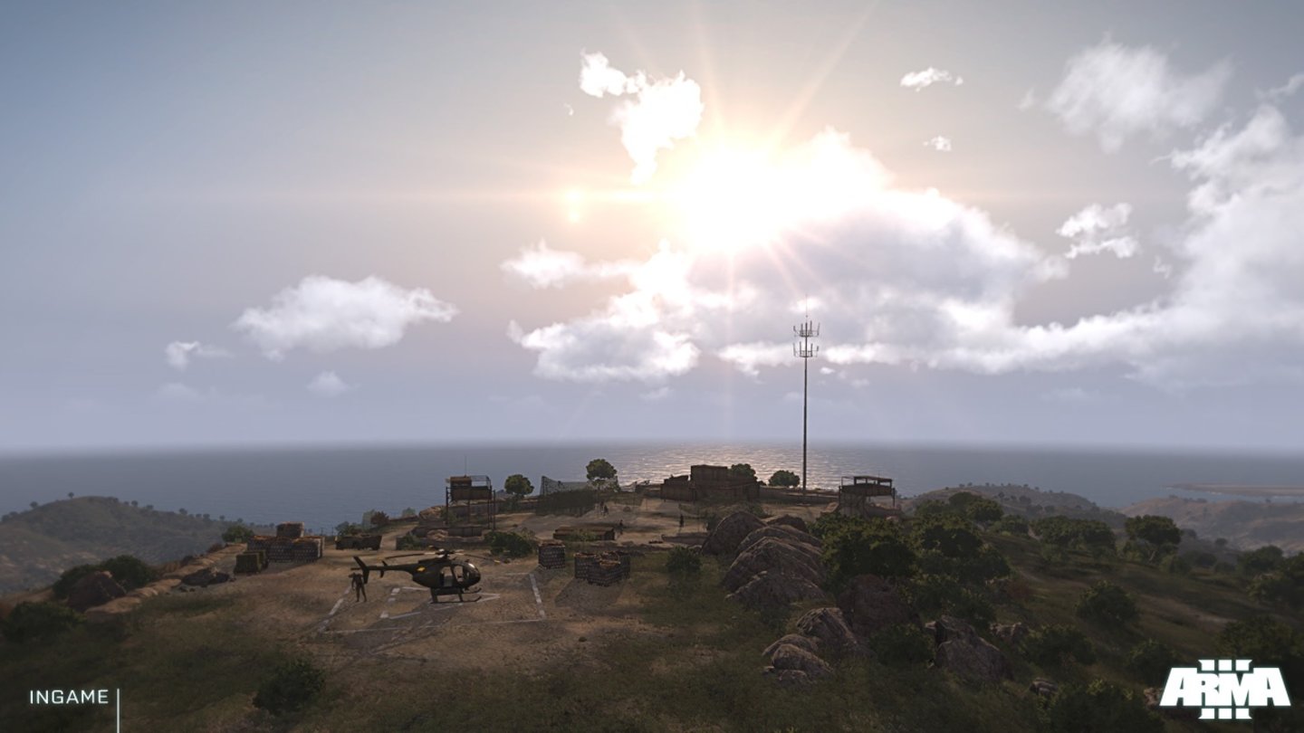 ARMA 3Camp Maxwell auf der kleinen Insel Stratis dient in der Alpha-Demo als Ausgangspunkt für verschiedene Gameplay-Vorführungen.