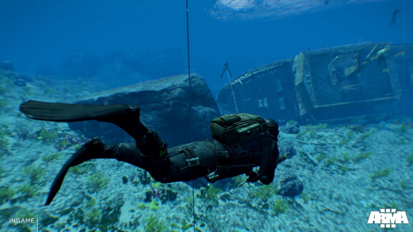 ARMA 3Das Unterwasser-Setting ist eine der auffälligsten Neuerungen von ARMA 3 und kann auch im Multiplayer genutzt werden.