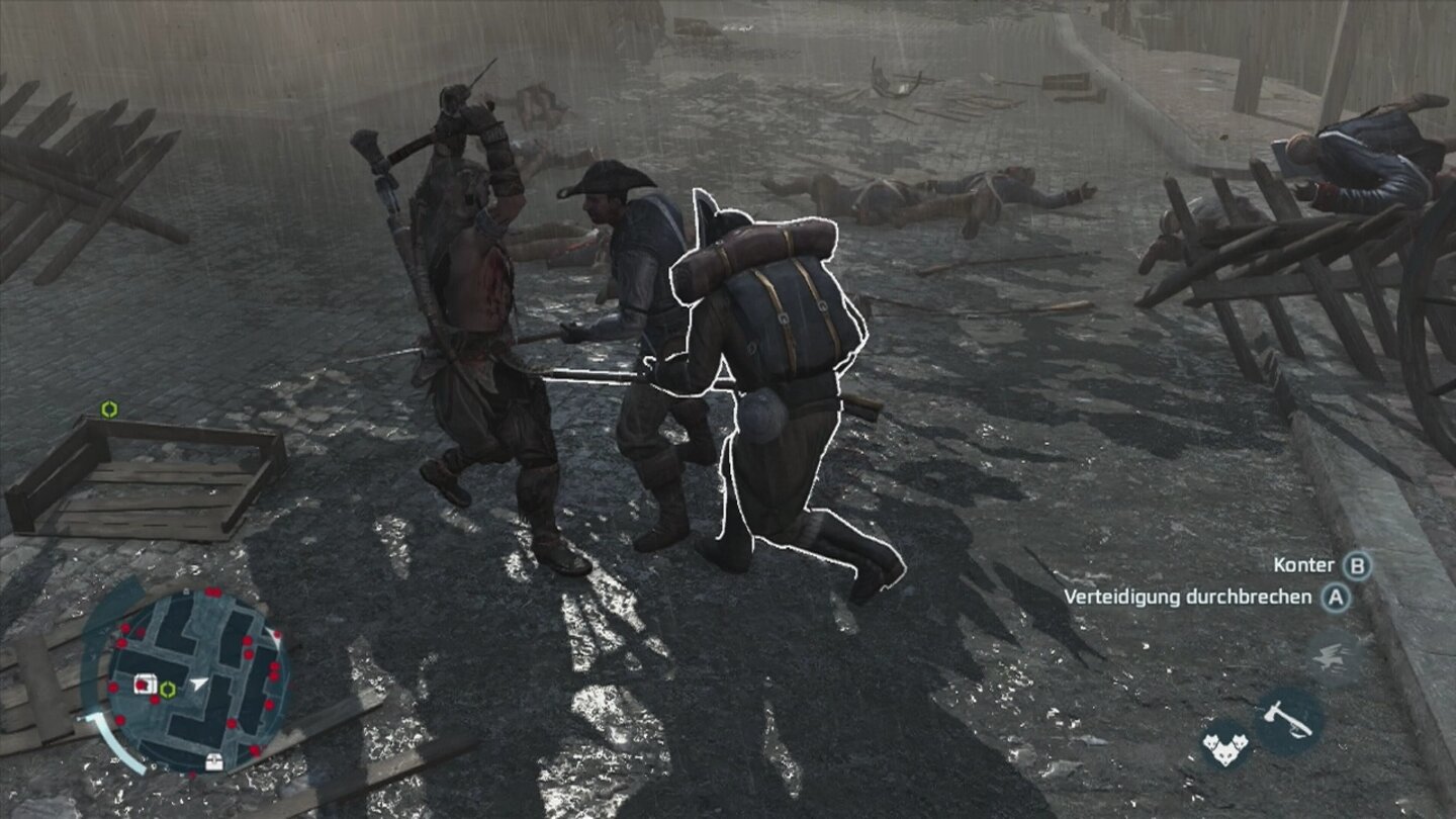 Assassin's Creed 3: Die Tyrannei des Königs WashingtonKämpfe laufen nach demselben Schema ab, wie schon im Hauptspiel.