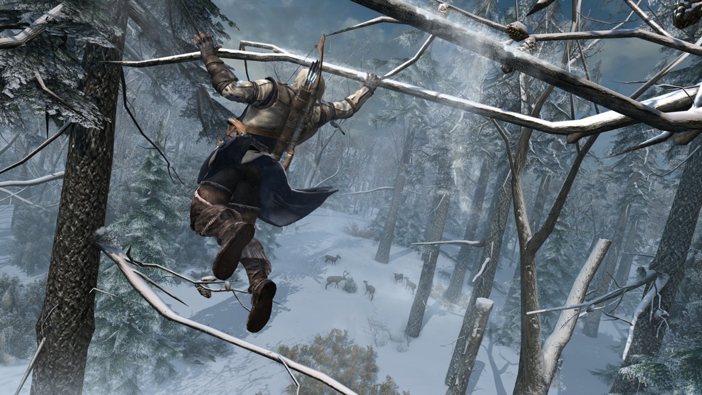Assassin's Creed 3Wie Connor von Ast zu Ast hüpft, lässt seinen Vorgänger Ezio regelrecht alt aussehen.