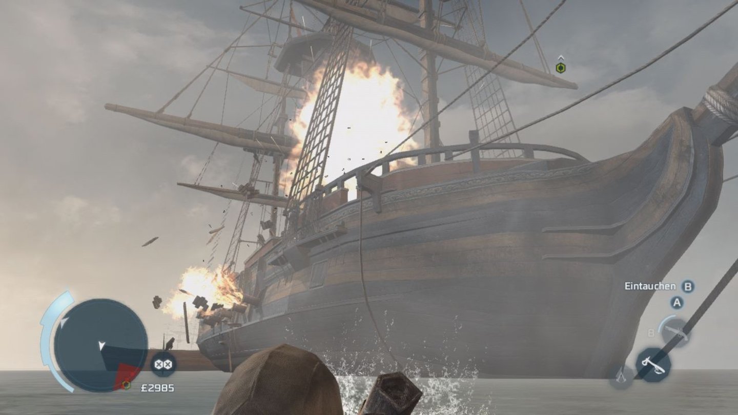 Assassin's Creed 3Connor gibt die Befehle, die Besatzung gehorcht - eine Seeschlacht ist Präzisionsarbeit.