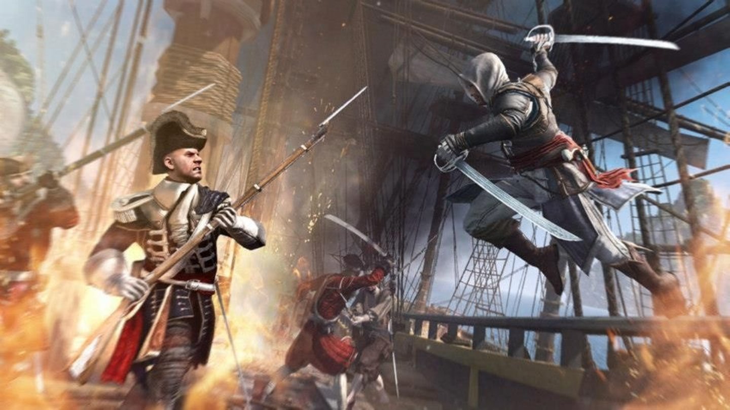 Assassin's Creed 4: Black FlagEnter-Gefechte kennen wir schon aus Assassin's Creed 3. Neu: Edward trägt zwei Säbel gleichzeitig - und vier Pistolen.