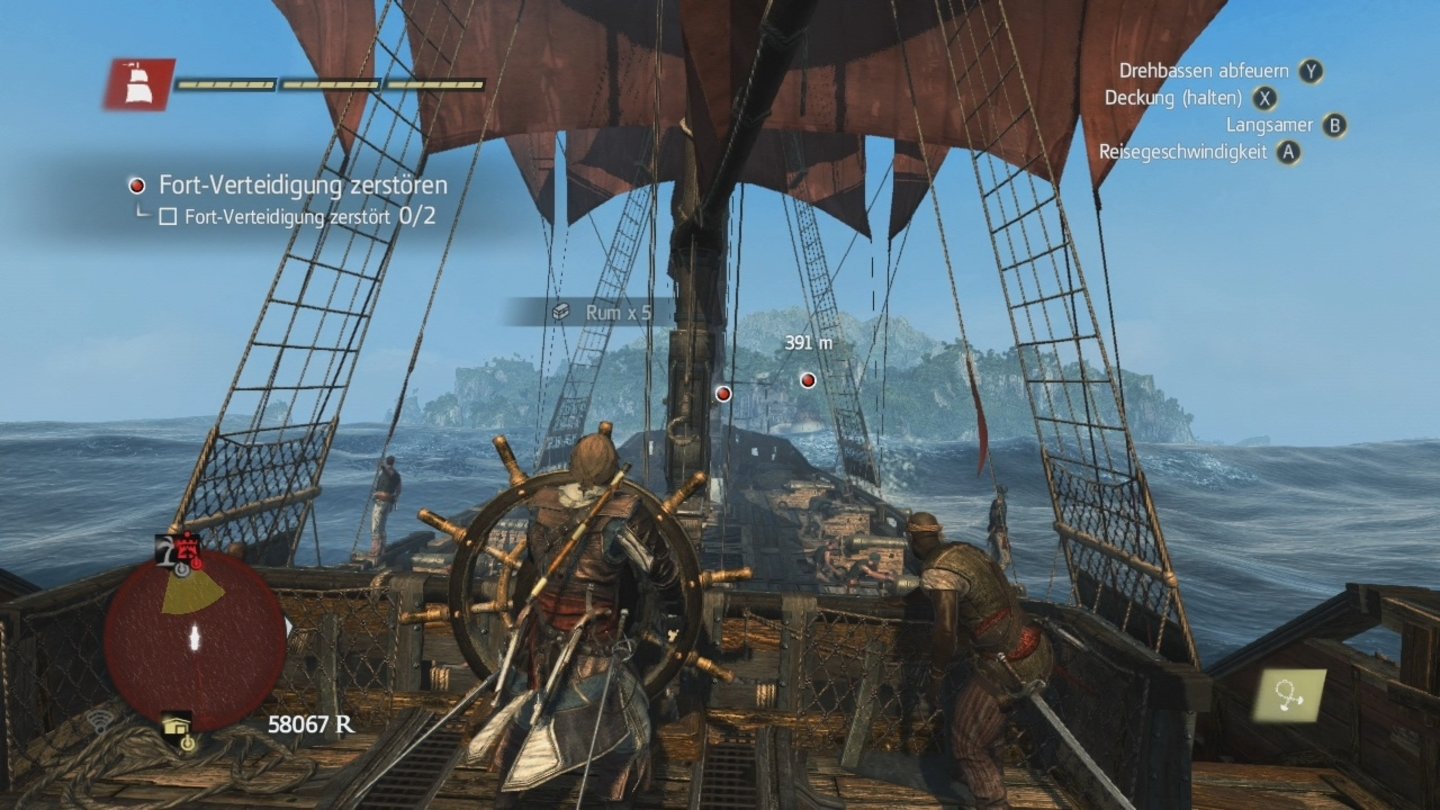 Assassin's Creed 4: Black Flag (360)
Wenn man sein Schiff auf der Xbox 360 navigiert, muss man mit unschönen Treppchen-Bildungen an besonders dünnen Materialien, wie etwa Seilen, leben.
