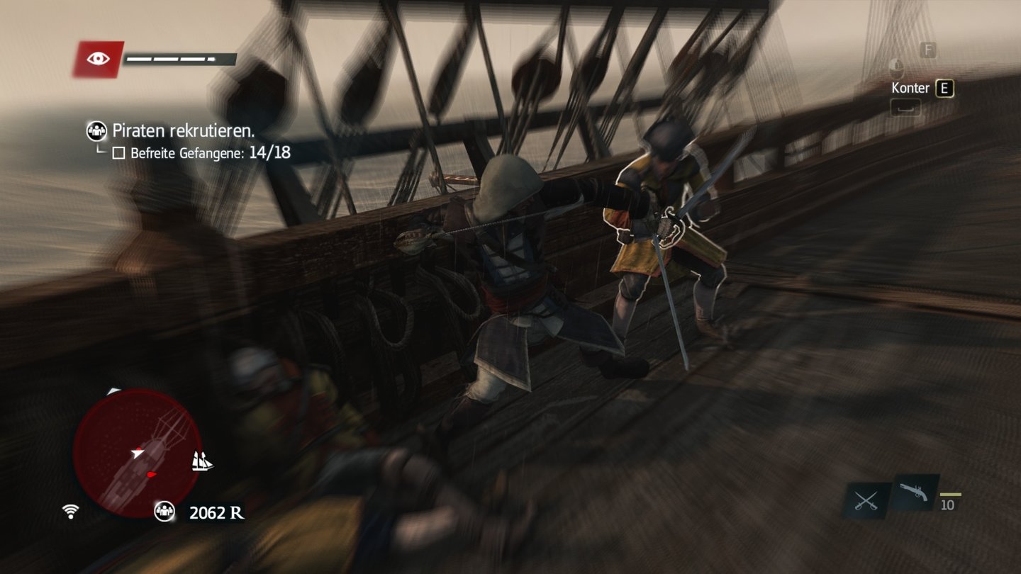 Assassin's Creed 4: Black FlagDie Kämpfe sind nach wie vor die Achillesferse von Assassin's Creed. Immerhin sind die Gegner ein wenig aggressiver. Außerdem gibt es keine Heiltränke mehr.