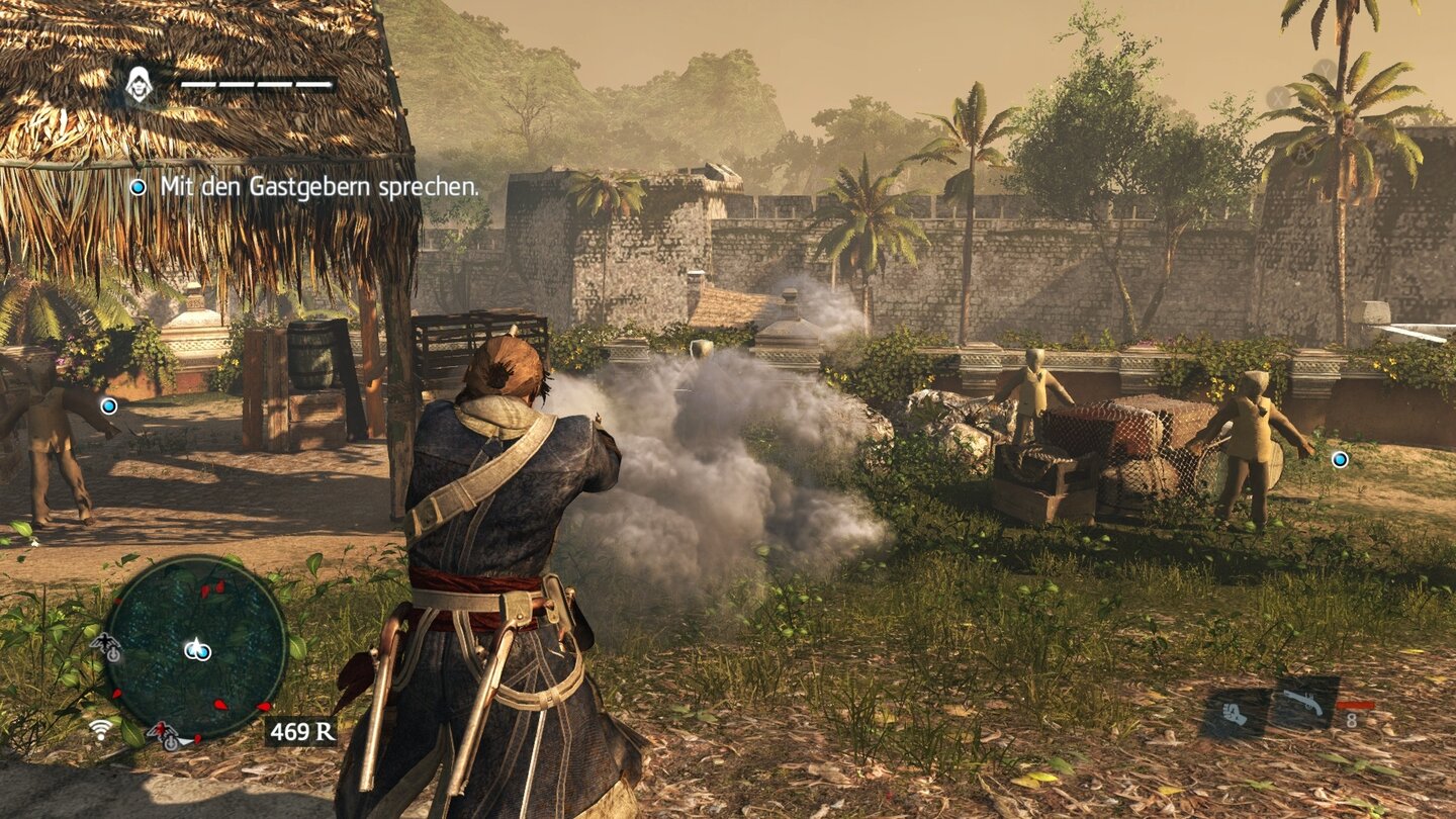 Auch Assassin's Creed 4: Black Flag unterstützt als erster Ableger der Serie Nvidias Physik-Engine - allerdings nur mit Patch. Ohne Physx ist der Rauch beim mehrfachen Abfeuern einer Pistole zwar schon ansehnlich, aber noch recht dünn.