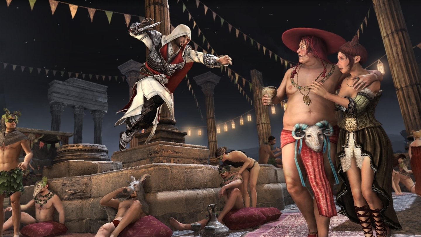 Assassin's Creed: BrotherhoodWein, Weib und Gesang! Während die dekadente römische Gesellschaft eine Orgie feiert, mischt Ezio die Party mit seiner Klinge gewaltig auf.