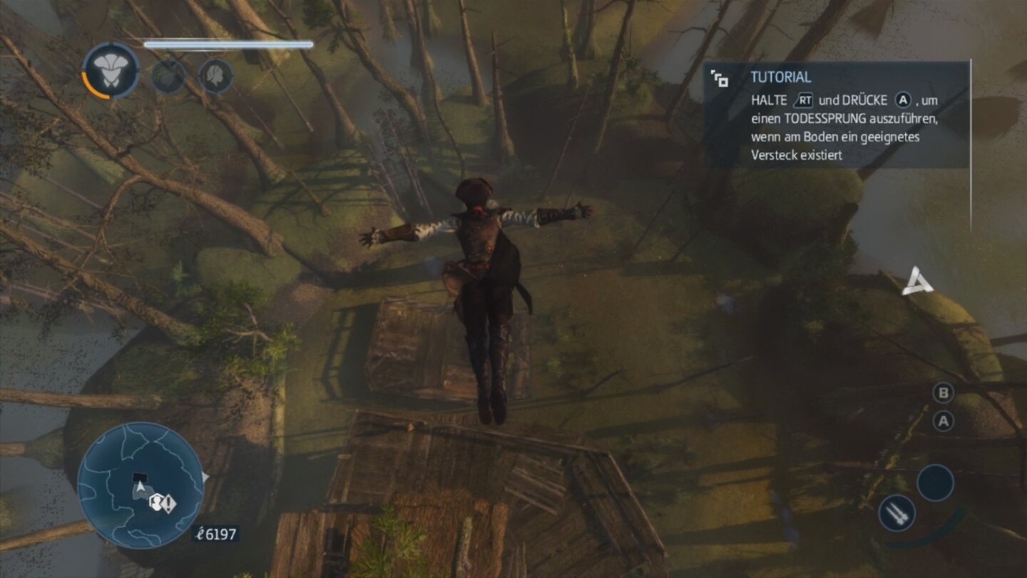 Assassins Creed: Liberation HDHaben wir die Aussichtstürme erklommen und synchronisiert, können wir wie gewohnt per Hechtsprung in einen Heu- oder Blatthaufen springen.