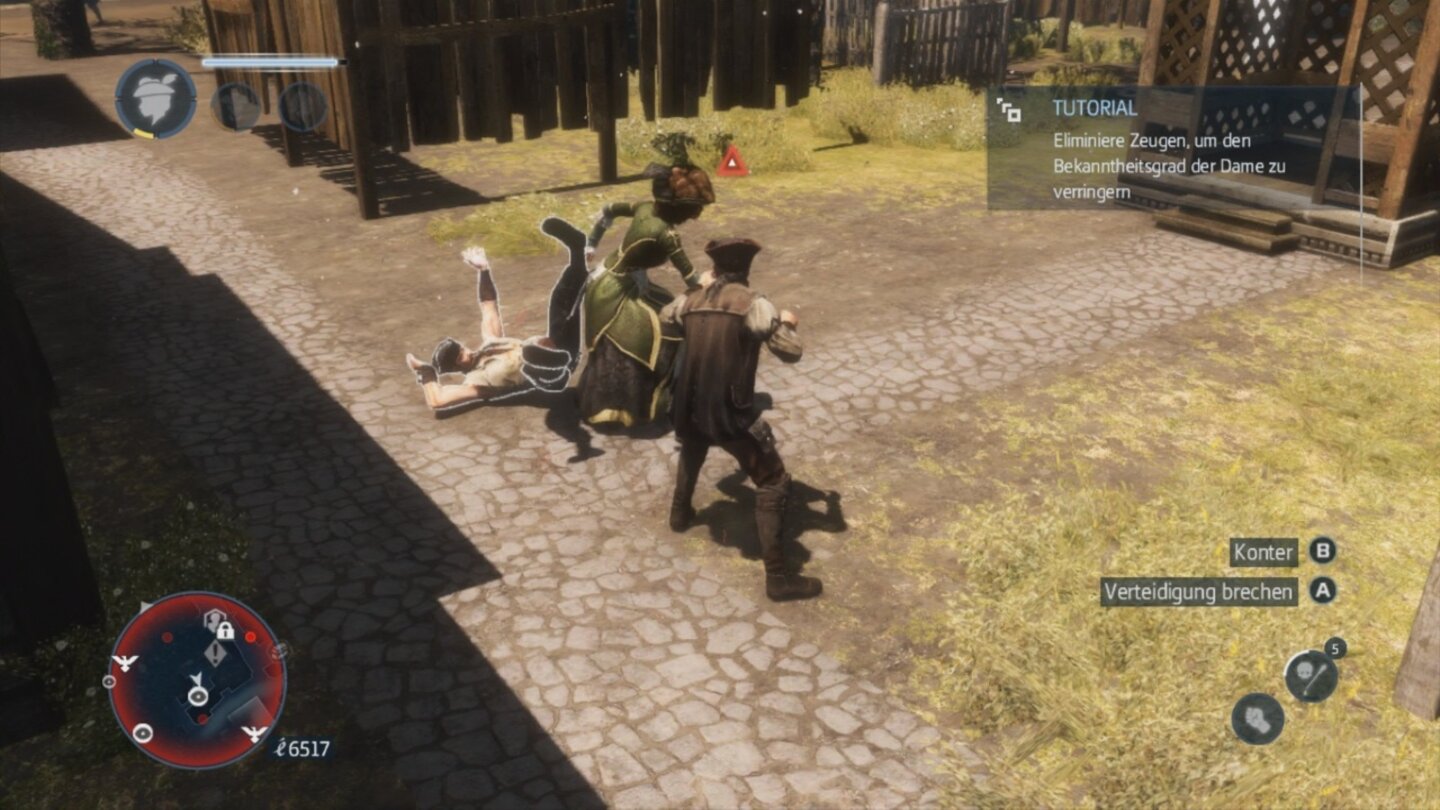 Assassins Creed: Liberation HDAuch als Dame sind wir vor Schlägern nicht in Sicherheit. Diese Kerle sind aber die Ausnahme, normalerweise ist man im Kleid für Gegner nahezu unsichtbar.