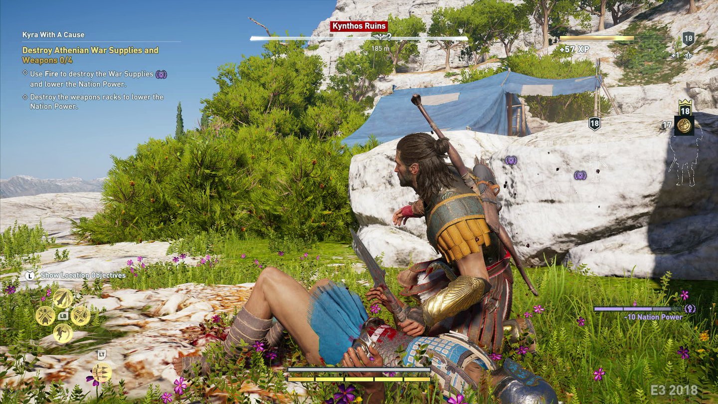 Assassin's Creed: OdysseyAuch ohne versteckte Klinge gibt’s Schleichangriffe. Alexios rammt halt seinen Kurzspeer in den Rücken.