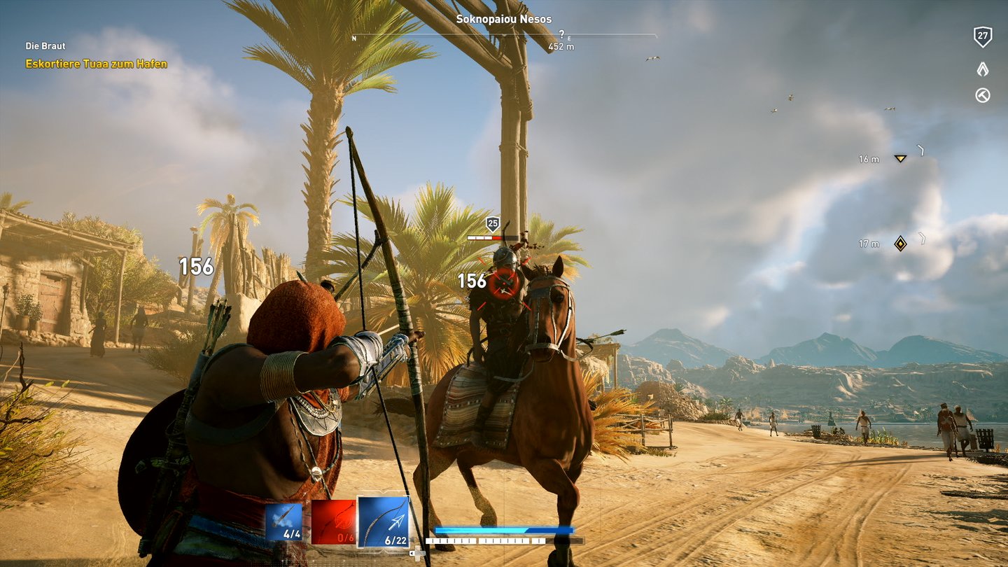 Assassin's Creed: OriginsDer Bogen in Origins spielt sich wunderbar schnell. Wir wechseln mit flottem Tastendruck und zielen wie bei einem Shooter.