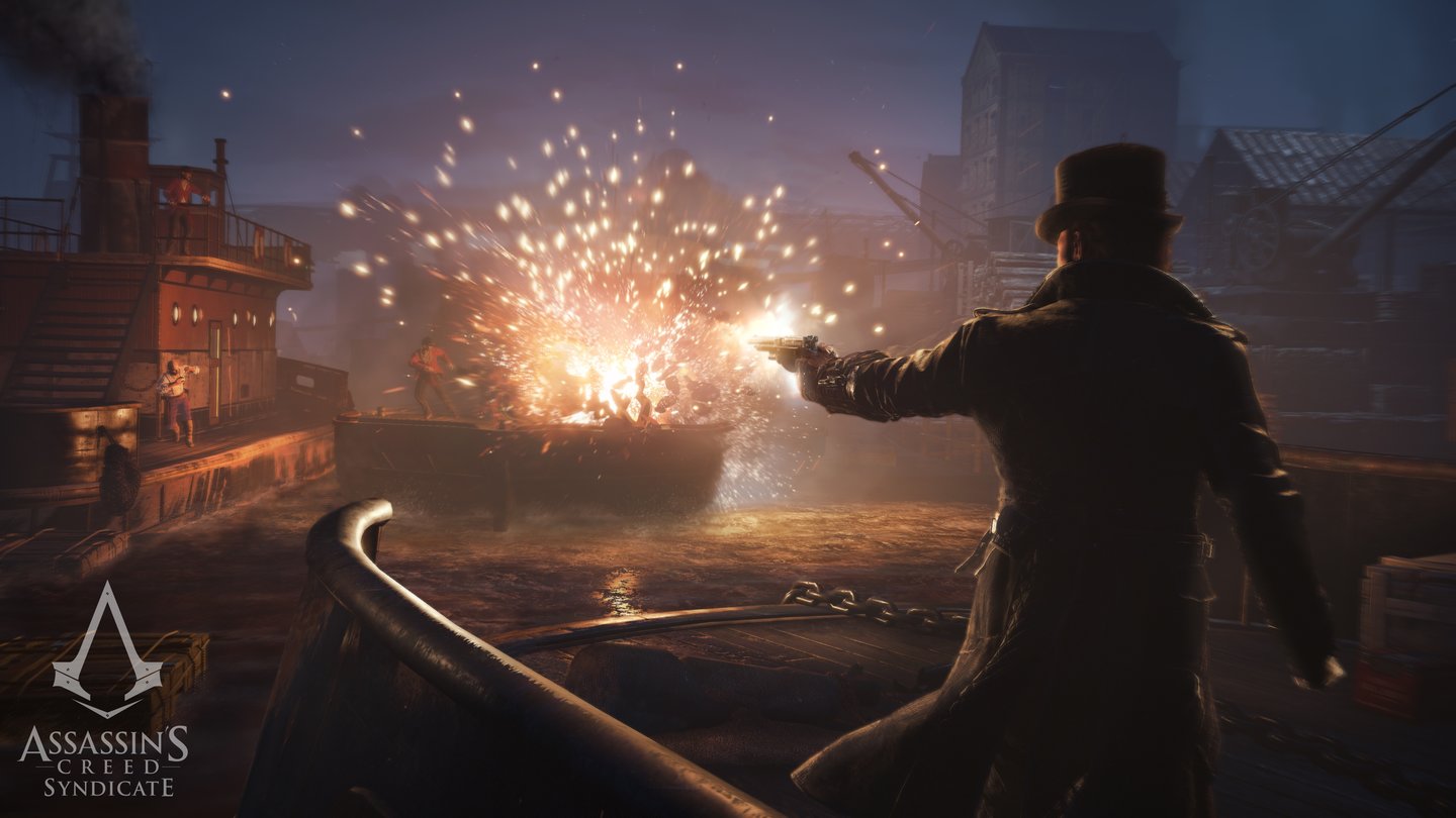 Assassin's Creed SyndicatePraktisch: Mit einer gezielten Explosion schalten wir gleich mehrere Gegner aus.