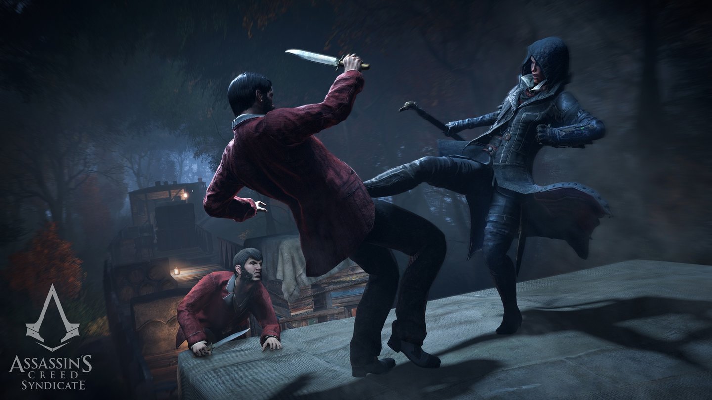 Assassin's Creed SyndicateIm Spiel gibt es Züge und Kämpfe. Logisch also, dass wir uns auch auf dem Dach fahrender Züge (und Kutschen) prügeln.