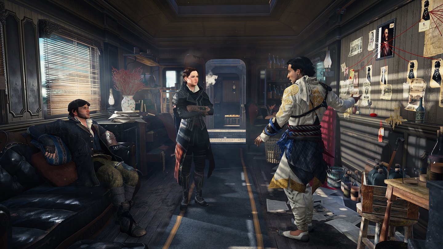 Assassin's Creed SyndicateUnser eigener Zug als rollendes Hauptquartier ist eine charmante Idee. Hier planen wir unseren Feldzug gegen Starrick.