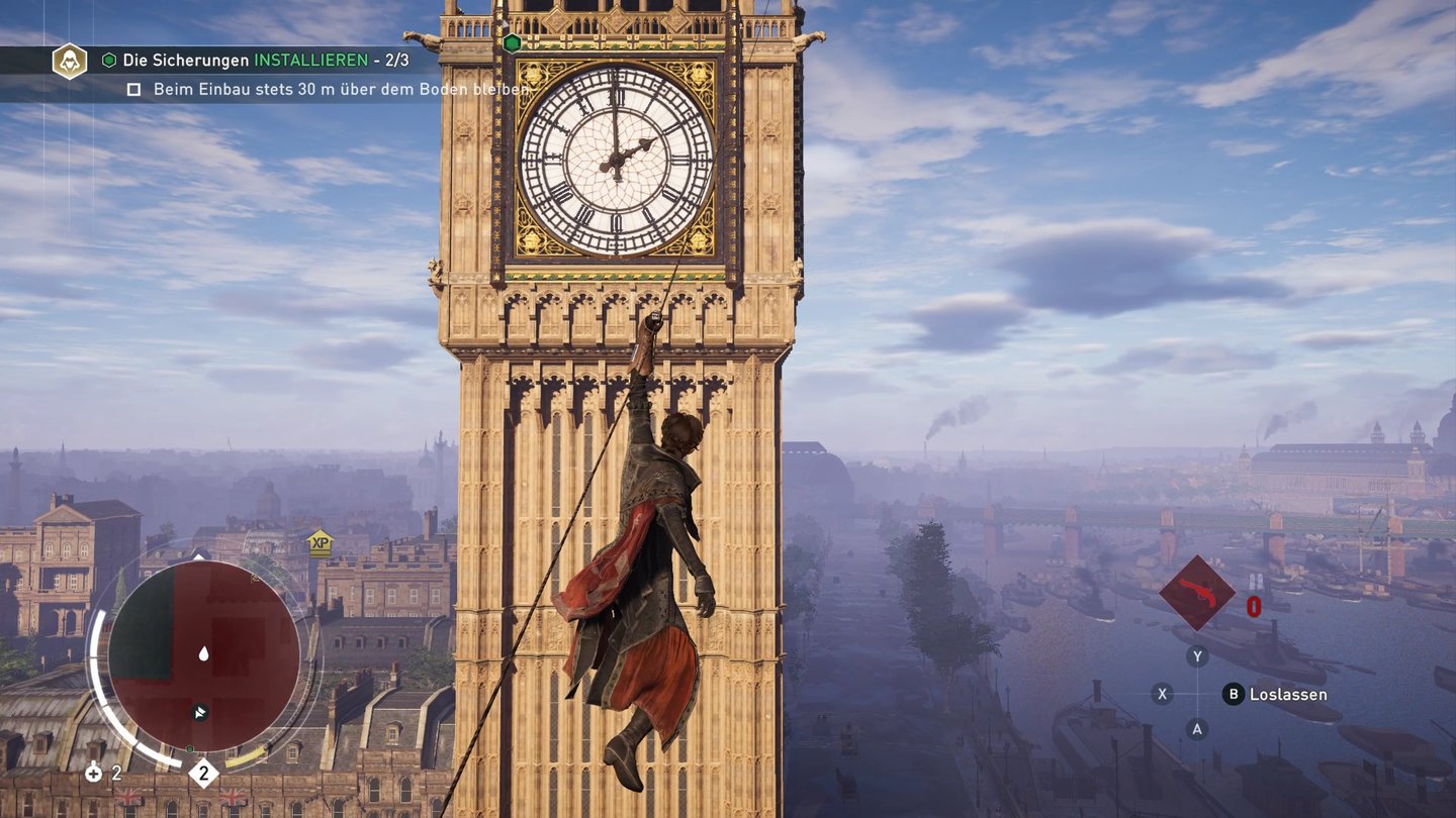 Assassin's Creed SyndicateUbisoft hat sich bemüht, London stimmig umzusetzen. Dazu gehören Bauwerke wie Big Ben, aber auch die belebte Themse rechts im Bild.