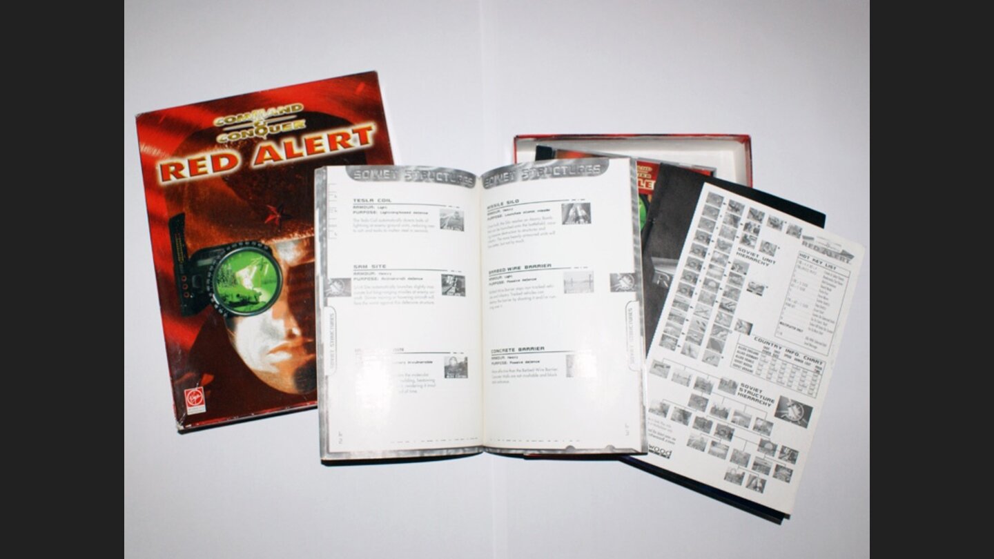 Auch die früheren C+C-Spiele, hier Alarmstufe Rot, hatten noch ausführliche Handbücher und Technologie-Bäume auf einerm Extrablatt.