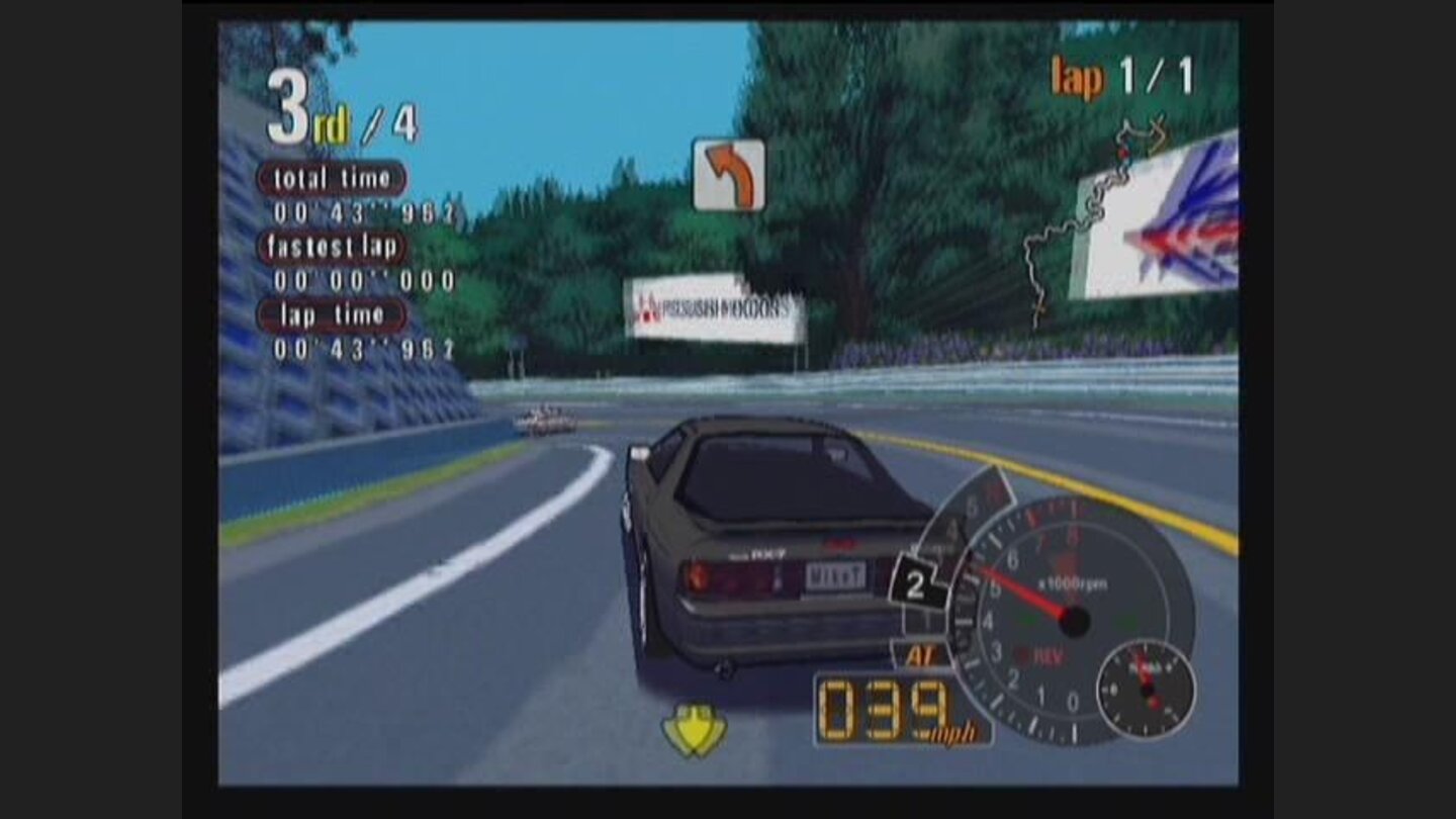 The game uses lots of motion blur. Take note of the course design in the top-right corner. Yikes!