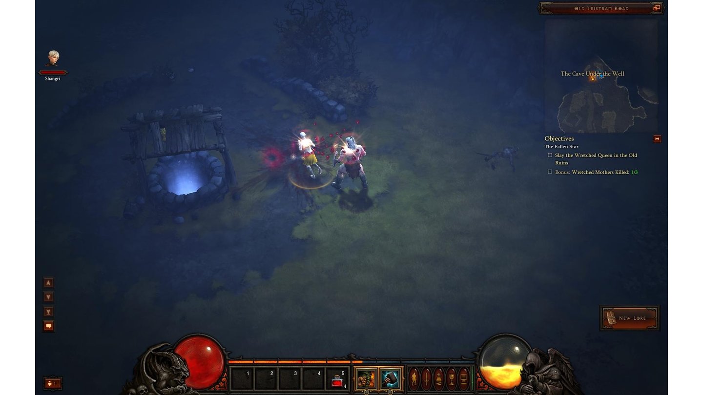 Diablo 3 Beta-PlaythroughGetötete Gegner hinterlassen rote Kugeln, die uns beim Aufsammeln heilen.