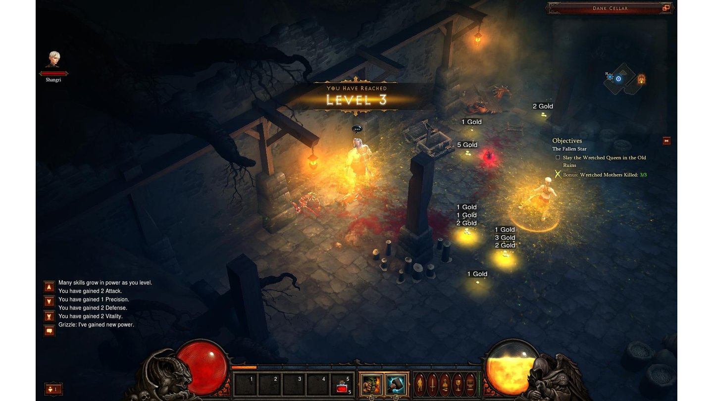 Diablo 3 Beta-PlaythroughJeder Levelaufstieg wird mit einem kleinen Feuerwerk gefeiert.